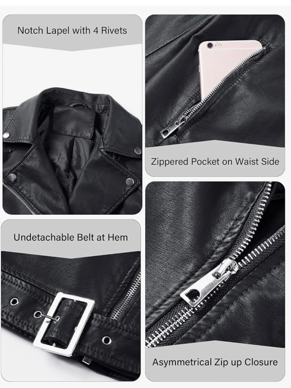 Black Faux Leather Moto Jacket - Women